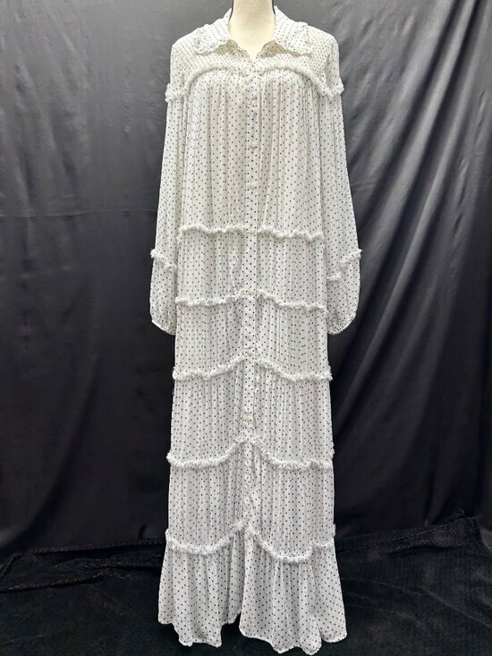 Anthropologie Dresses & Skirts - ANTHROPOLOGIE Long Sleeve Smocked Tiered Maxi Dress L White/Black Polka Dot